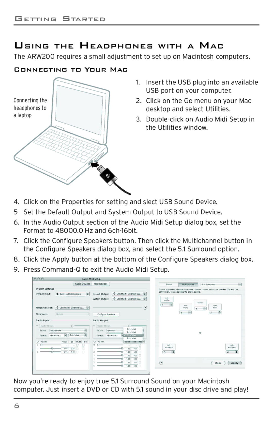 Acoustic Research ARW200 user manual Connecting to Your MAC, Using the Headphones with a MAC 