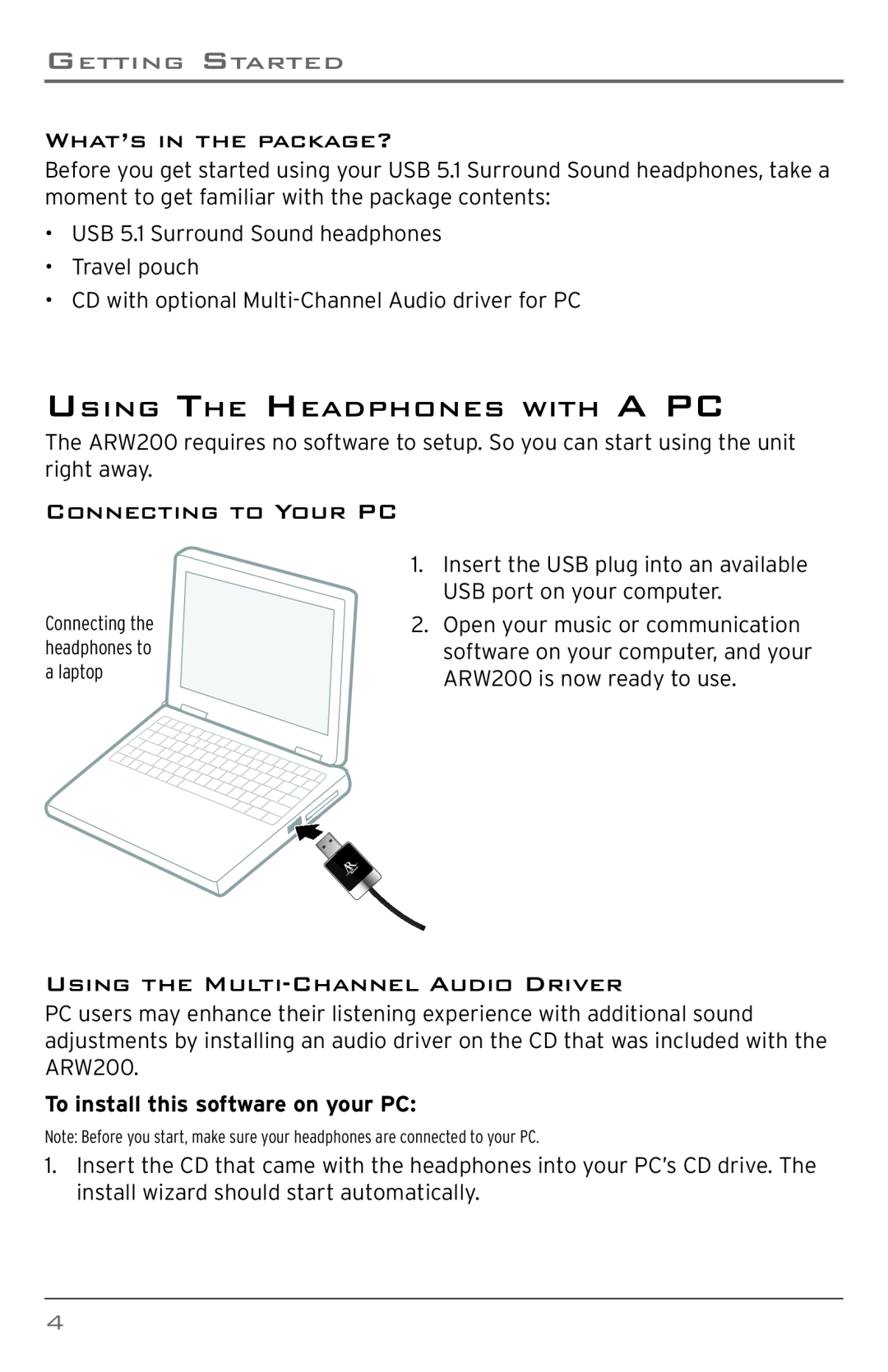 Acoustic Research ARW200 user manual Connecting To Your Pc, Using The Multi-Channelaudio Driver, What’S In The Package? 