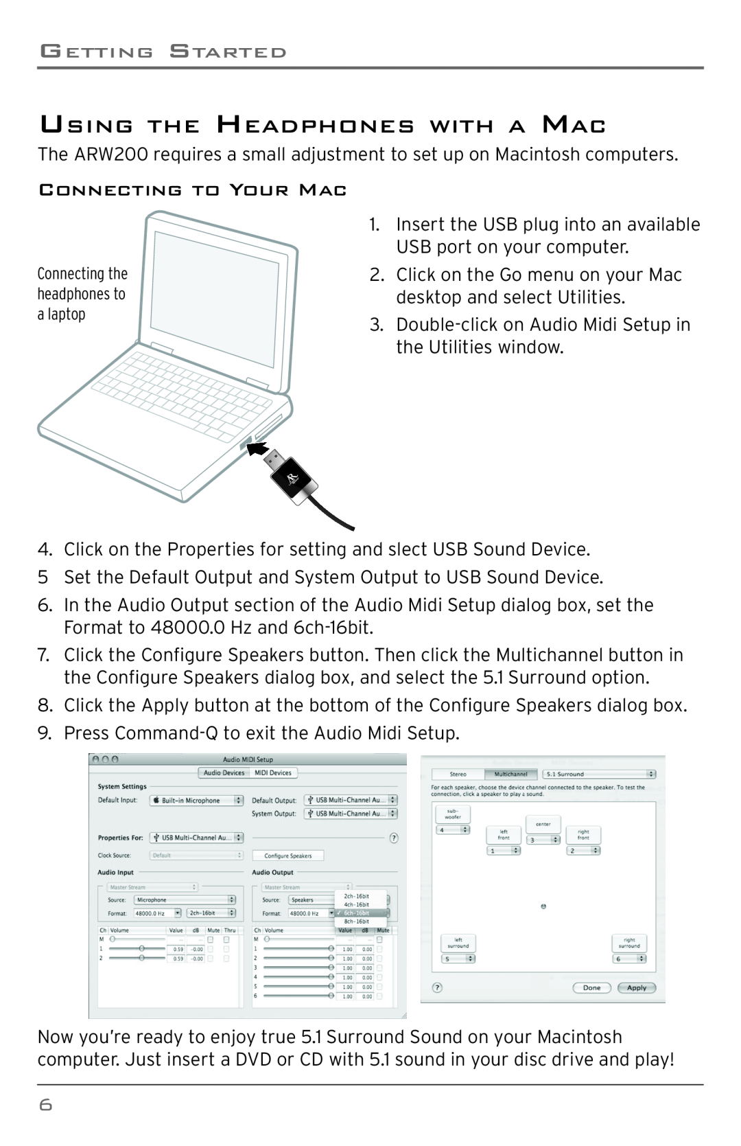 Acoustic Research ARW200 user manual Connecting To Your Mac, Using The Headphones With A Mac 