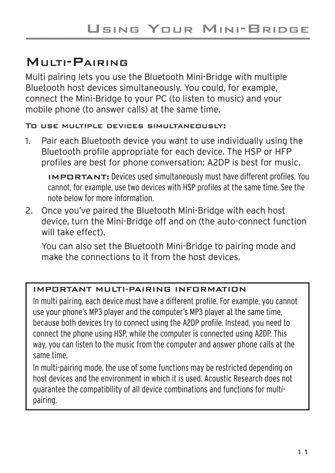 Acoustic Research ARWH1 user manual 