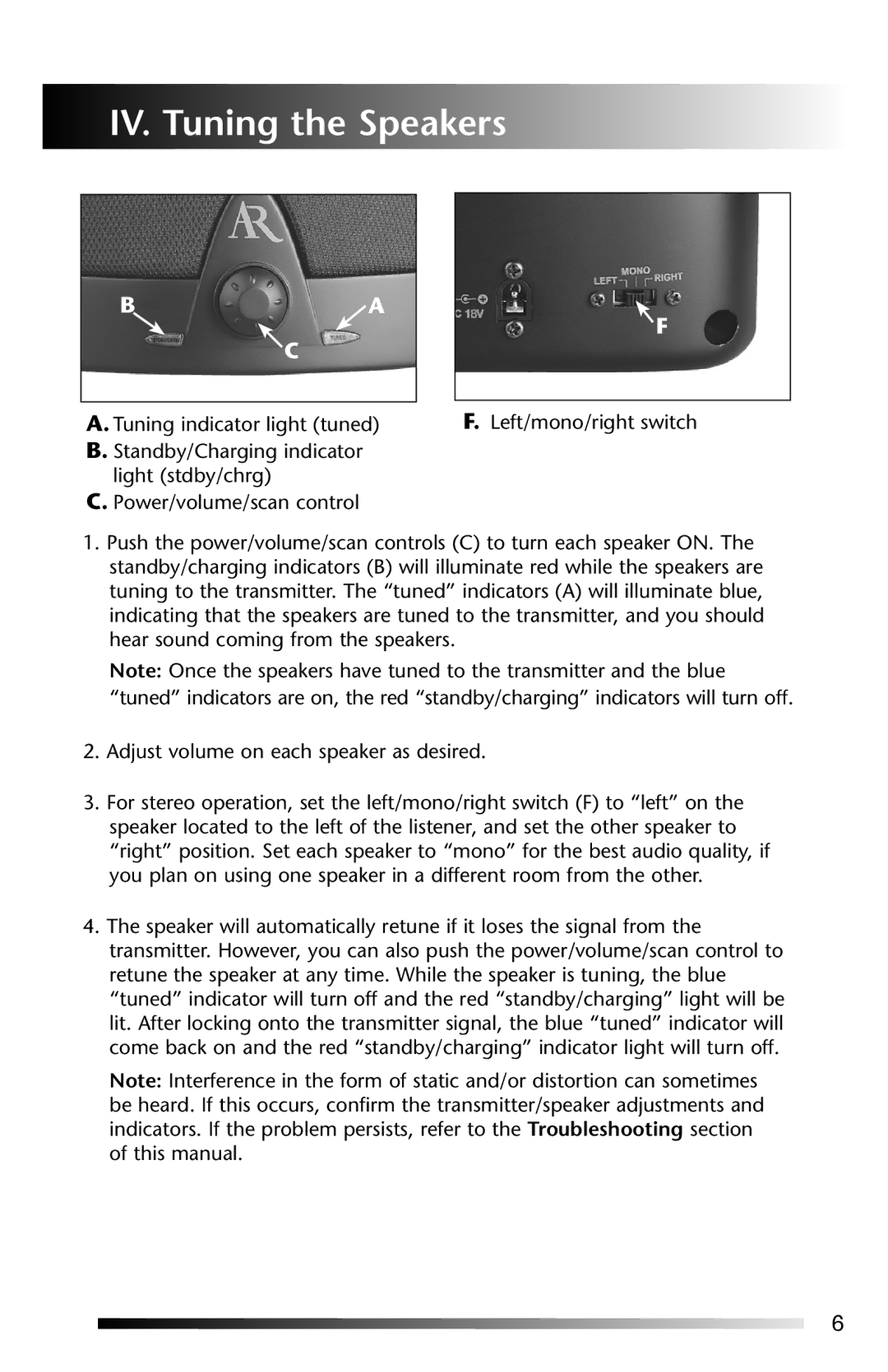 Acoustic Research AW-871 operation manual IV. Tuning the Speakers 