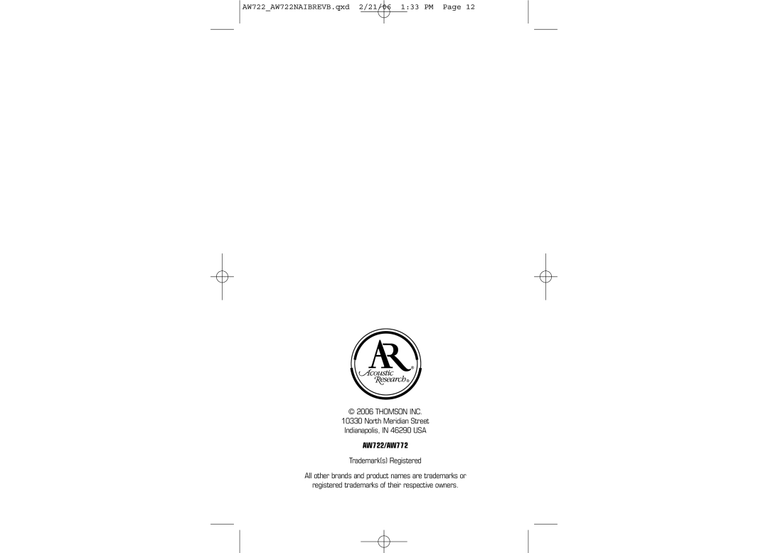 Acoustic Research manual AW722/AW772 