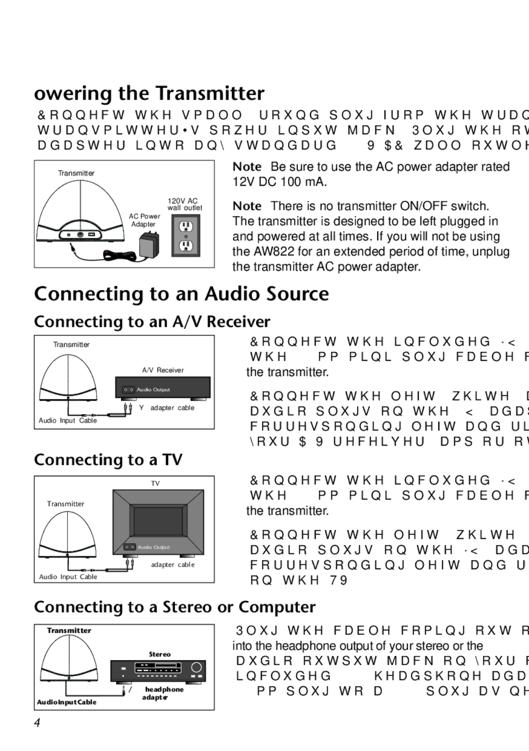 Acoustic Research AW822 operation manual Connecting the Speaker System, Connecting to an A/V Receiver, Connecting to a TV 