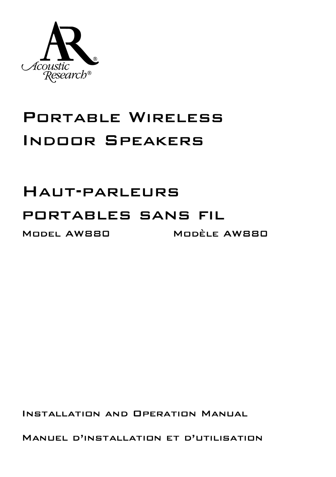 Acoustic Research AW880 operation manual Portables sans fil 