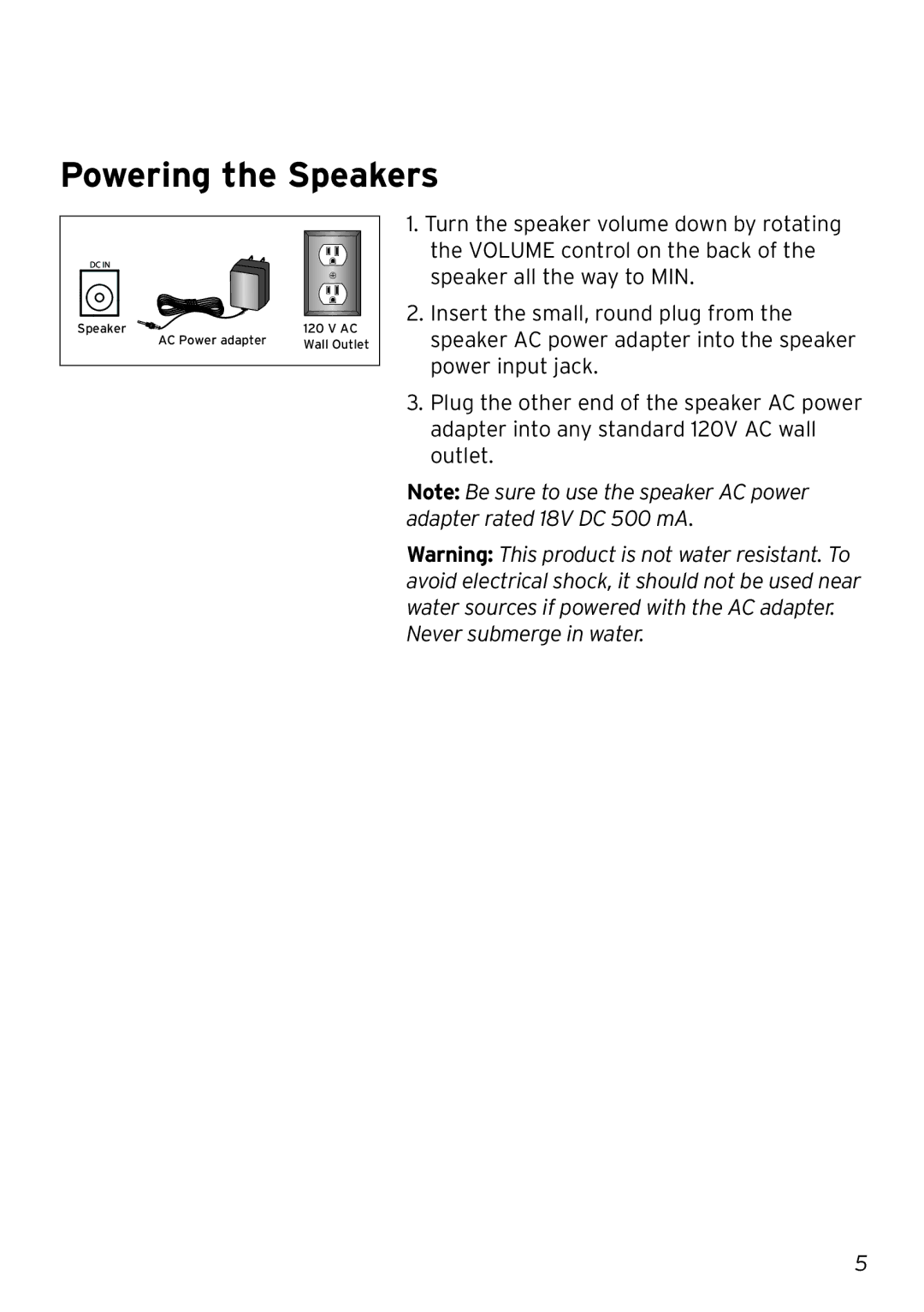 Acoustic Research AW880 operation manual Powering the Speakers 