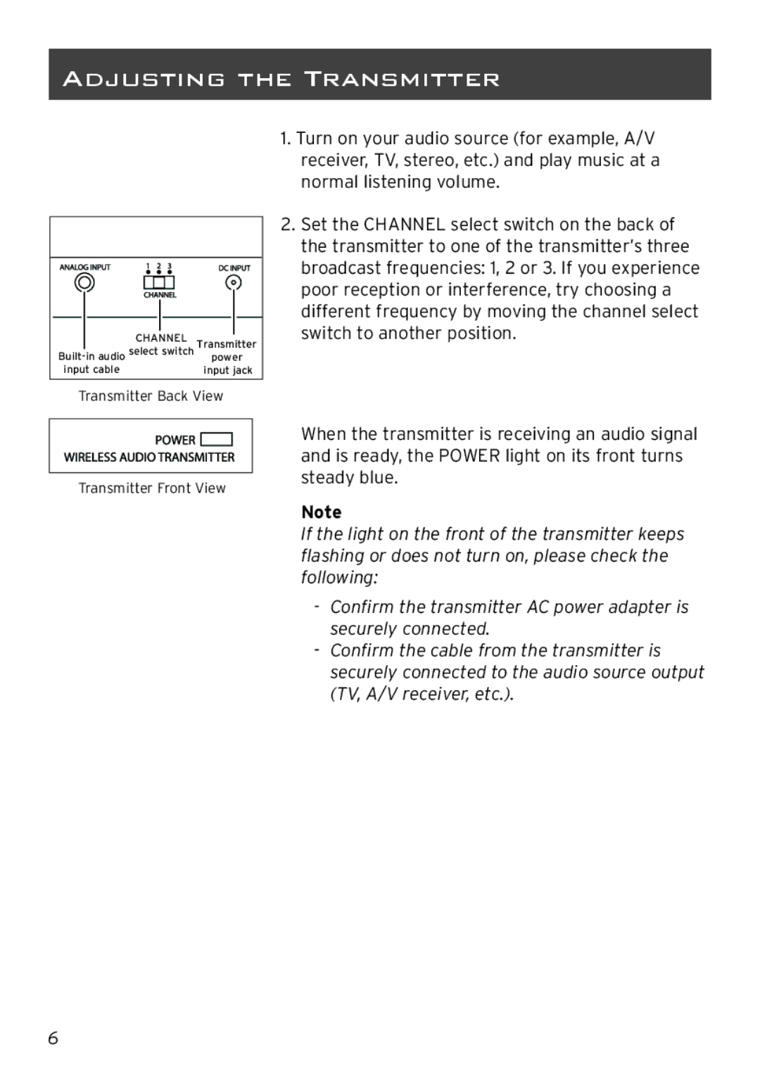 Acoustic Research AW880 operation manual Adjusting the Transmitter 