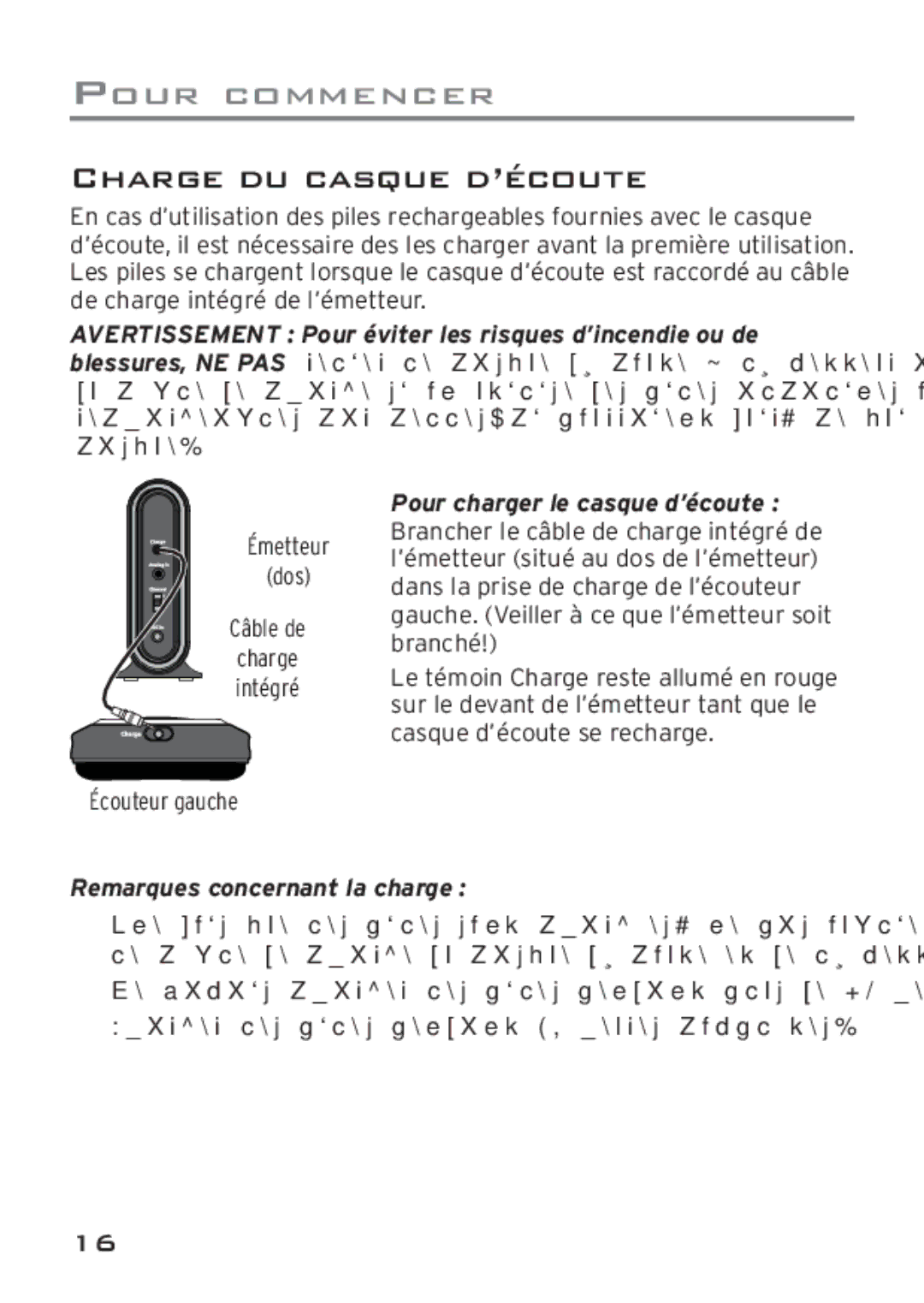 Acoustic Research AWD204 owner manual Charge DU Casque D’ÉCOUTE, Remarques concernant la charge 