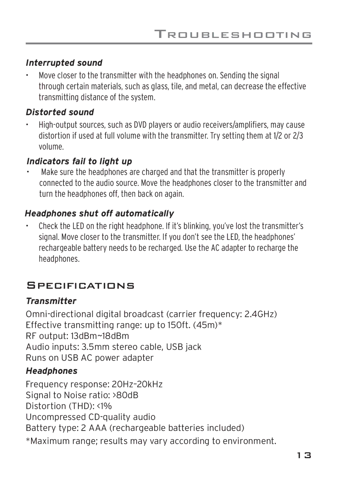 Acoustic Research AWD205 owner manual Specifications 