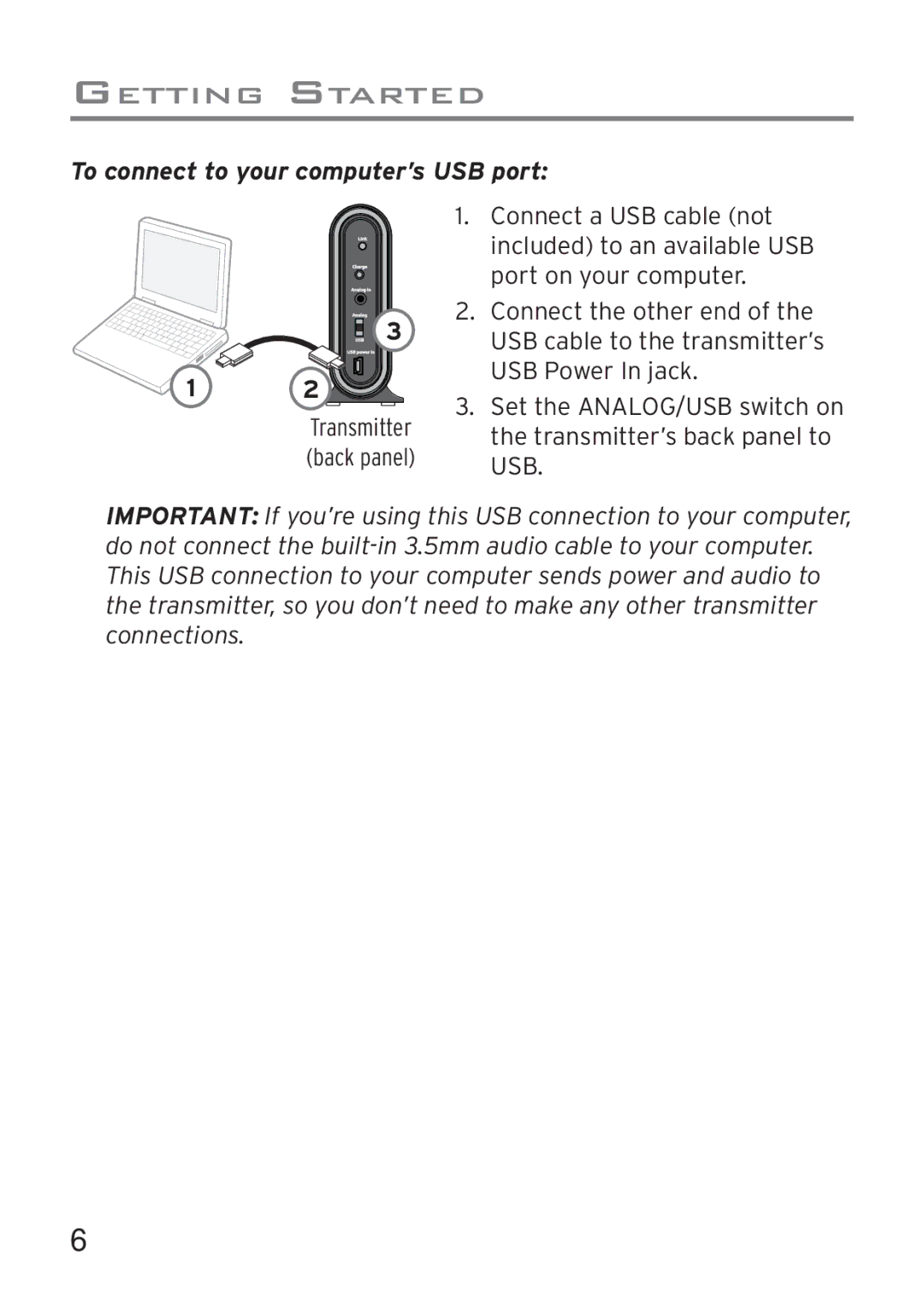 Acoustic Research AWD205 owner manual To connect to your computer’s USB port 