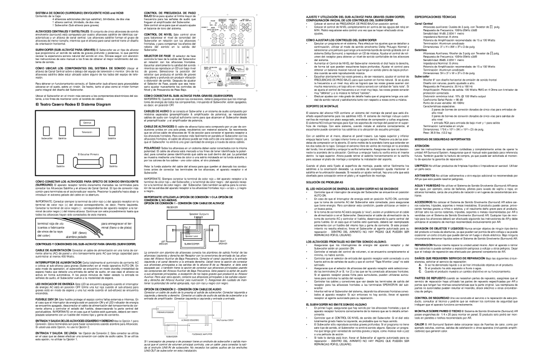 Acoustic Research HC5S Control DE Frecuencia DE Paso, Cómo Ajustar LOS Controles DEL Subwoofer, Especificaciones Técnicas 