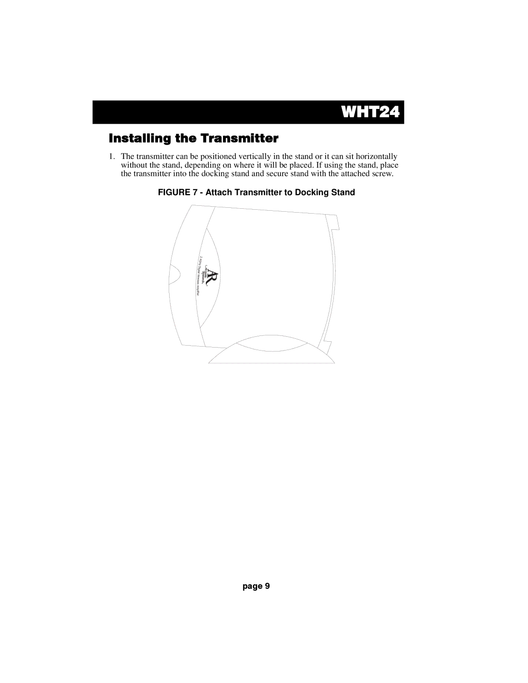 Acoustic Research HT60 operation manual Installing the Transmitter, Attach Transmitter to Docking Stand 