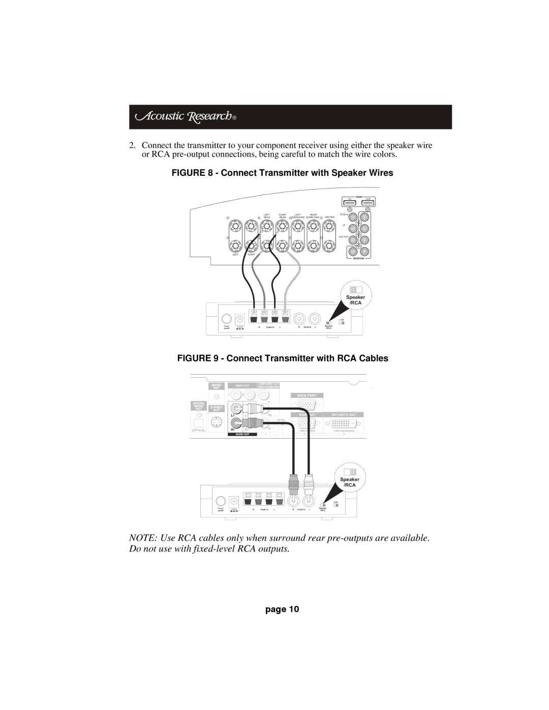 Acoustic Research HT60 operation manual Connect Transmitter with Speaker Wires 