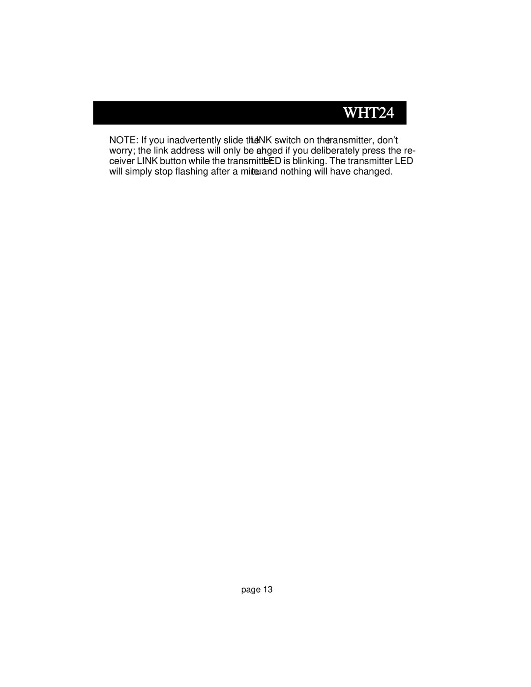 Acoustic Research HT60 operation manual WHT24 