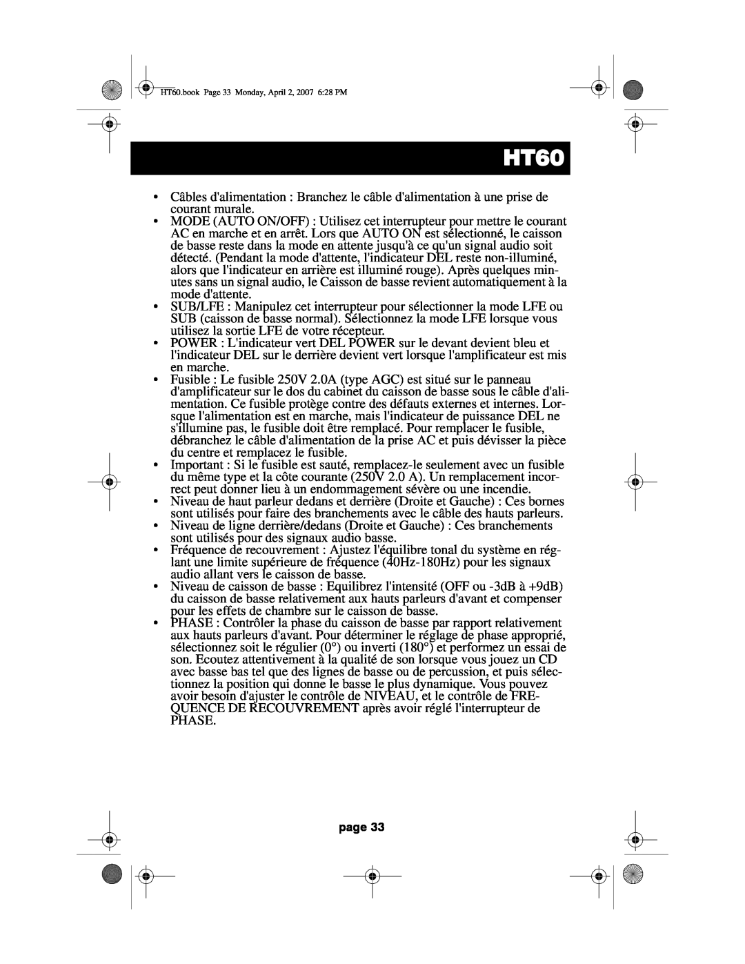 Acoustic Research HT60 operation manual Phase 