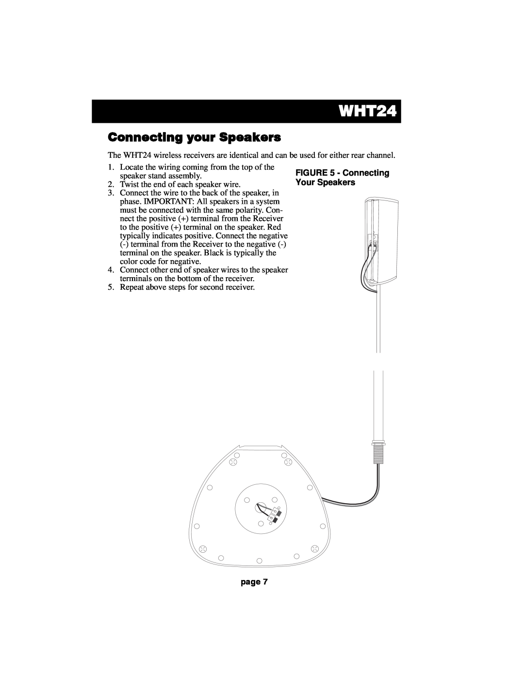 Acoustic Research HT60 operation manual Connecting your Speakers, WHT24, Connecting Your Speakers, page 