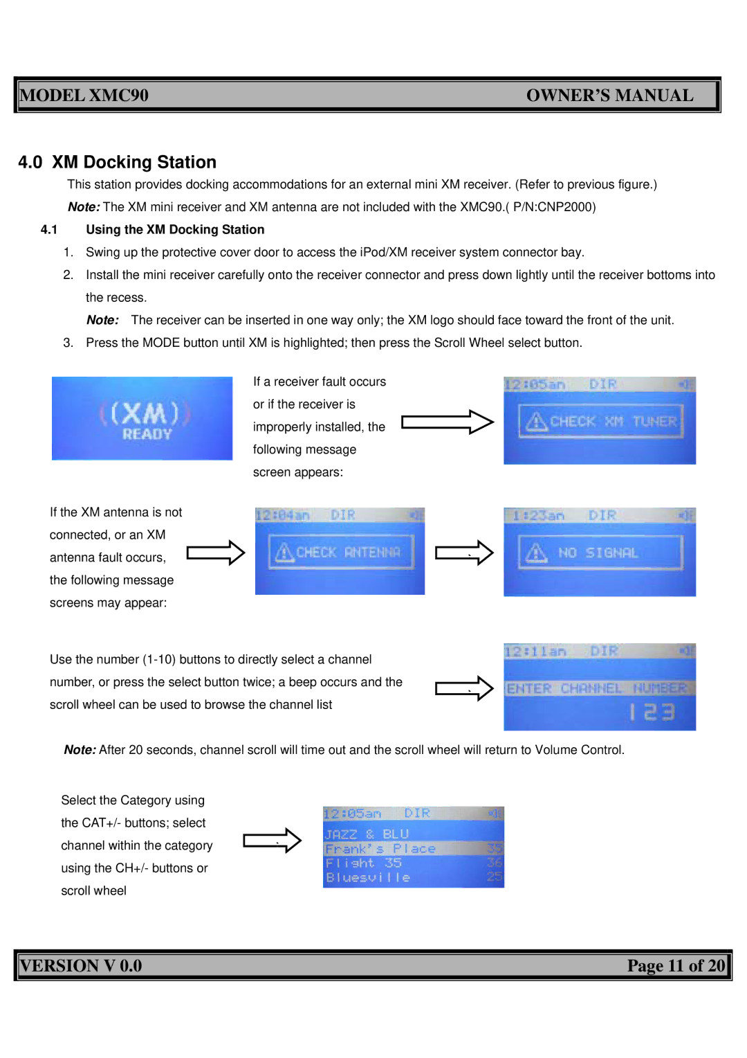 Acoustic Research XMC90 owner manual Using the XM Docking Station 