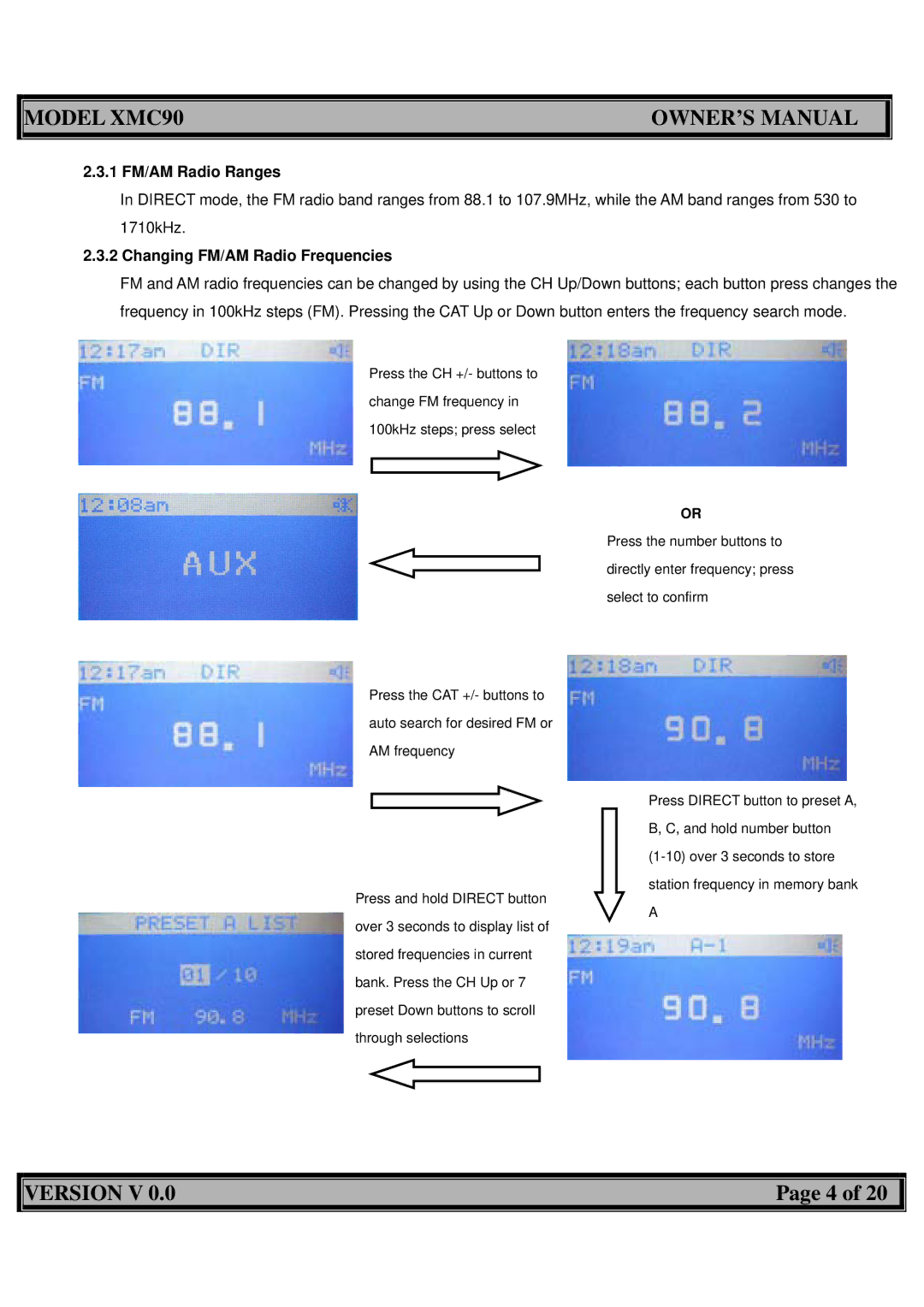 Acoustic Research XMC90 owner manual 1 FM/AM Radio Ranges, Changing FM/AM Radio Frequencies 