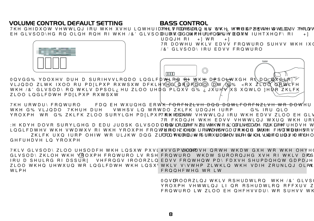 Acoustical Solutions SP 101 manual Volume Control Default Setting, Bass Control 