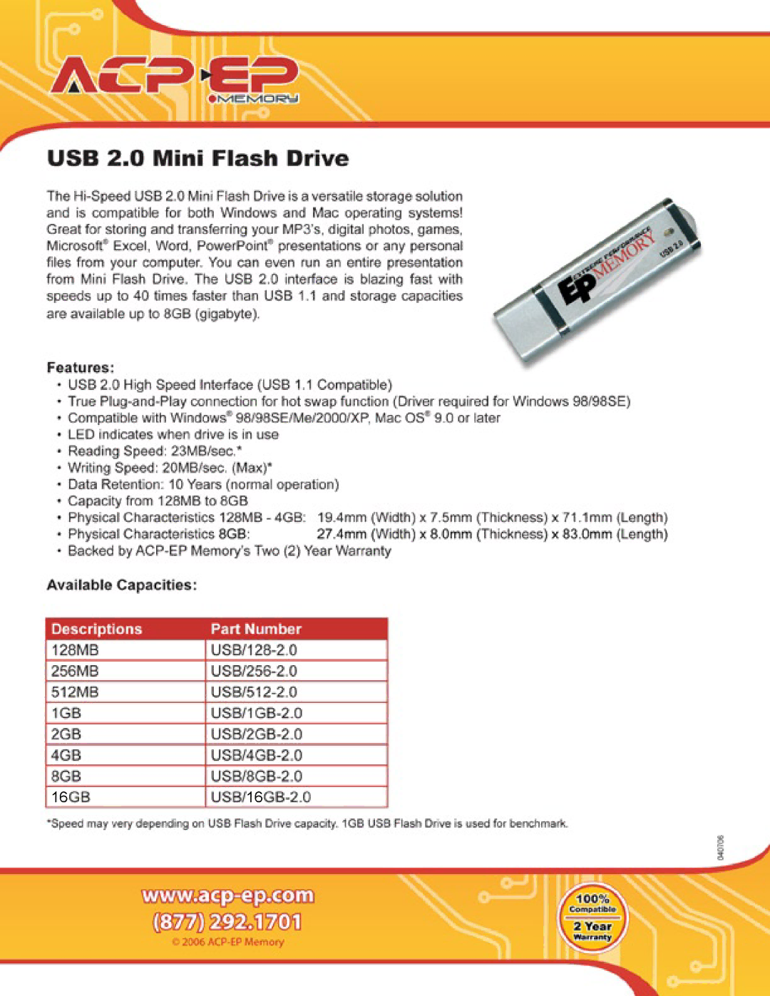 ACP-EP Memory USB/512-2.0, USB/256-2.0, USB/128-2.0, USB/16GB-2.0 manual 