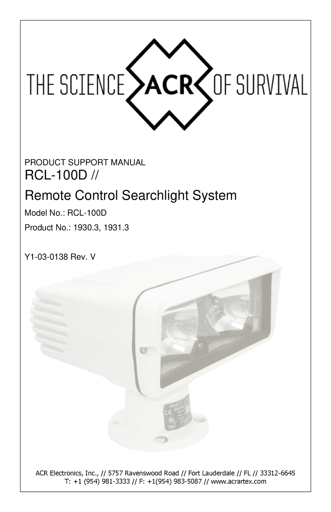 ACR Electronics 1930.3 manual RCL-100D Remote Control Searchlight System 