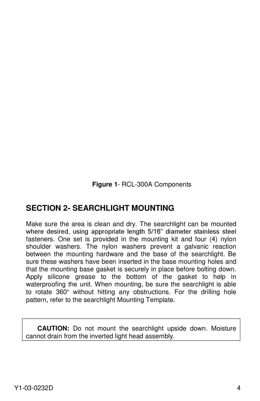 ACR Electronics 1933 manual Searchlight Mounting, RCL-300A Components 