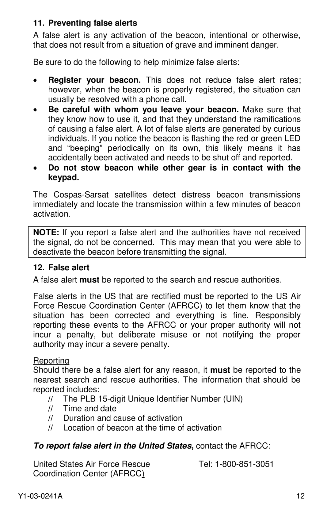 ACR Electronics PLB-350B, 2883, 2882 manual Preventing false alerts, False alert 