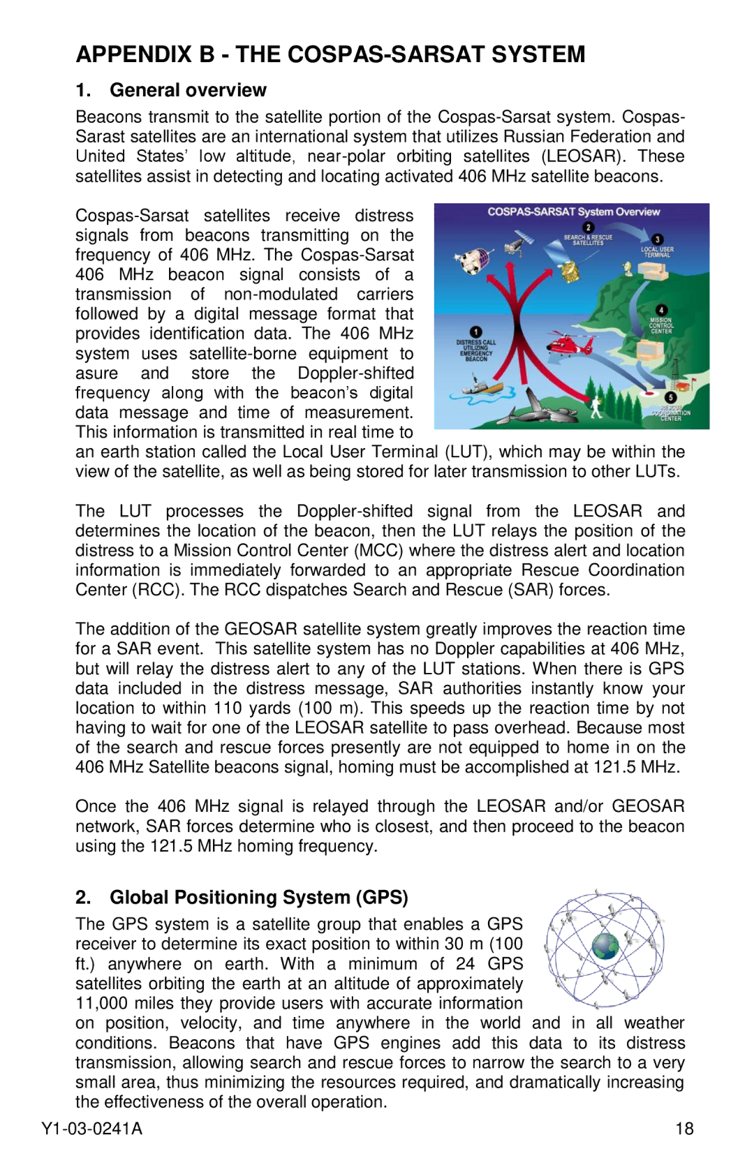 ACR Electronics PLB-350B, 2883, 2882 Appendix B the COSPAS-SARSAT System, General overview, Global Positioning System GPS 