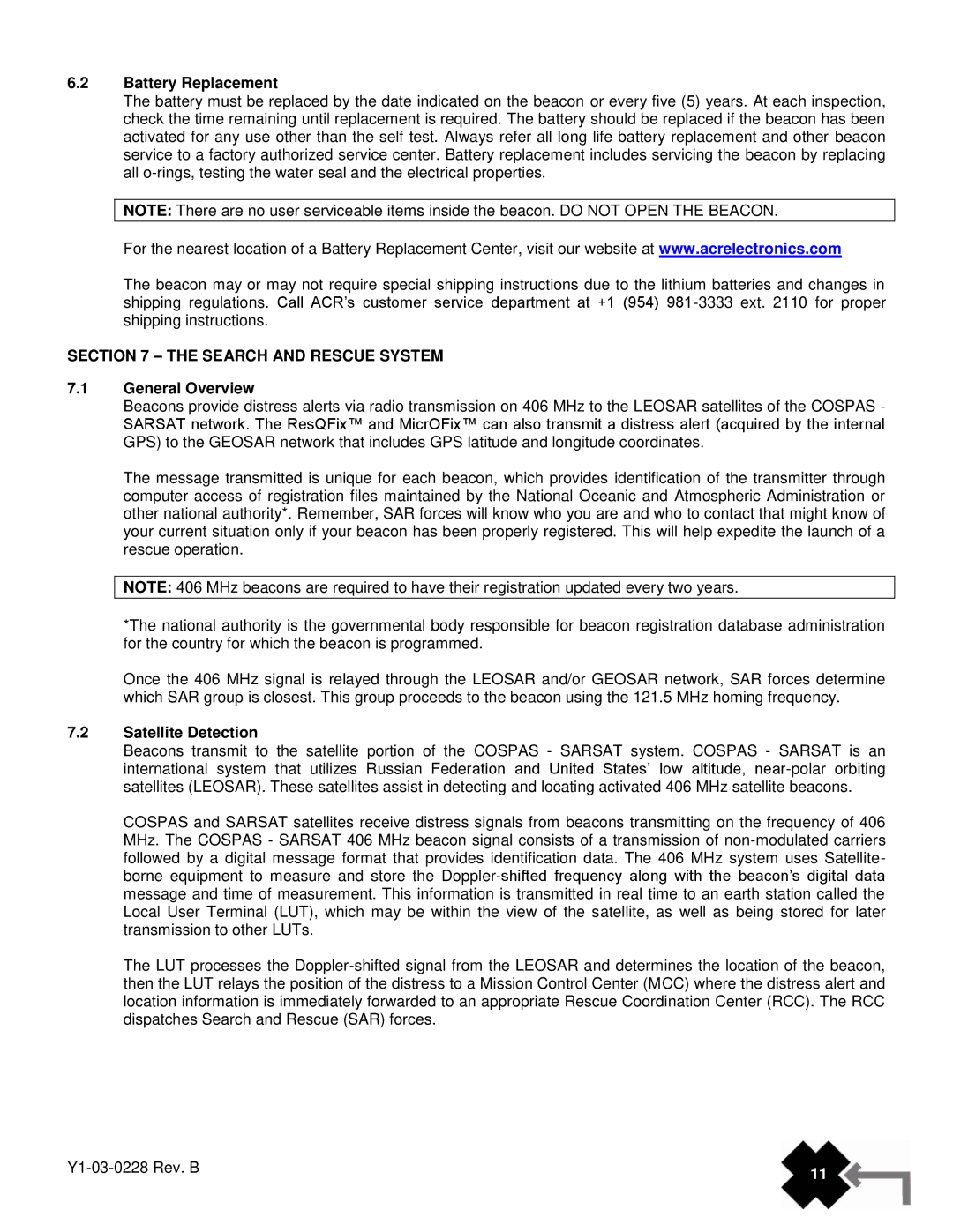 ACR Electronics 2898, 2897, PLB-300 Battery Replacement, Search and Rescue System, General Overview, Satellite Detection 