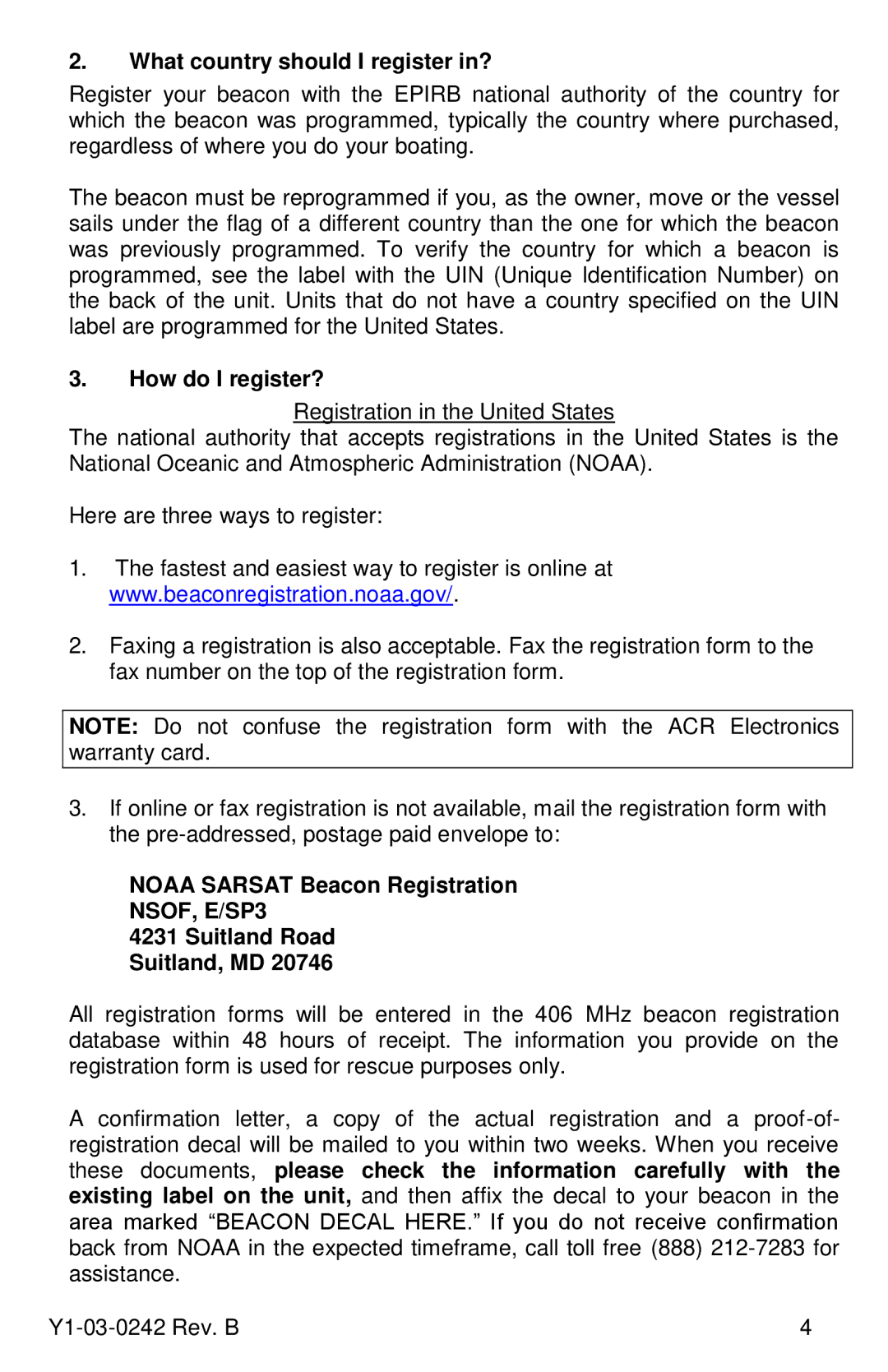 ACR Electronics RLB-37, PRO 406 What country should I register in?, How do I register?, Noaa Sarsat Beacon Registration 