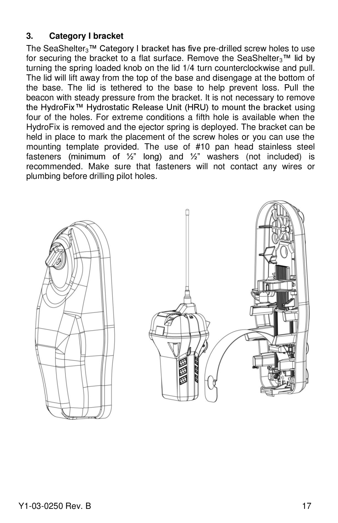 ACR Electronics RLB-38, Y1-03-0250 manual Category I bracket 