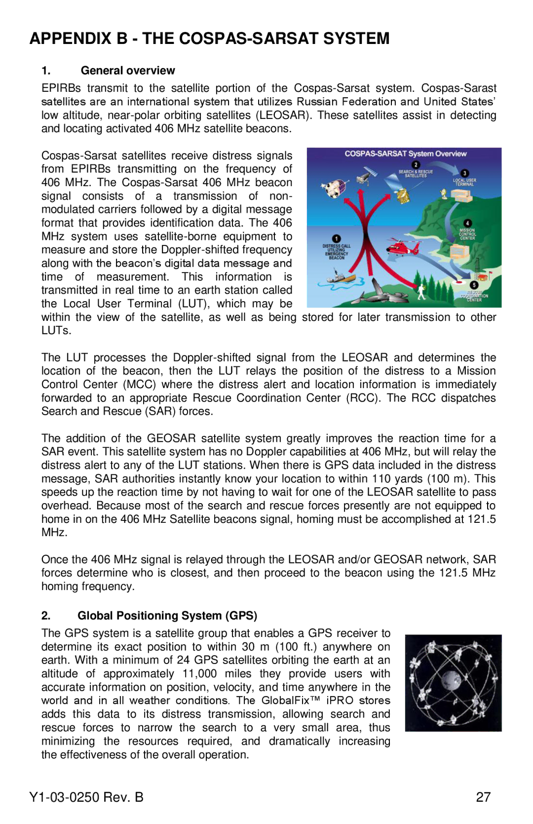 ACR Electronics RLB-38, Y1-03-0250 manual Appendix B the COSPAS-SARSAT System, General overview 