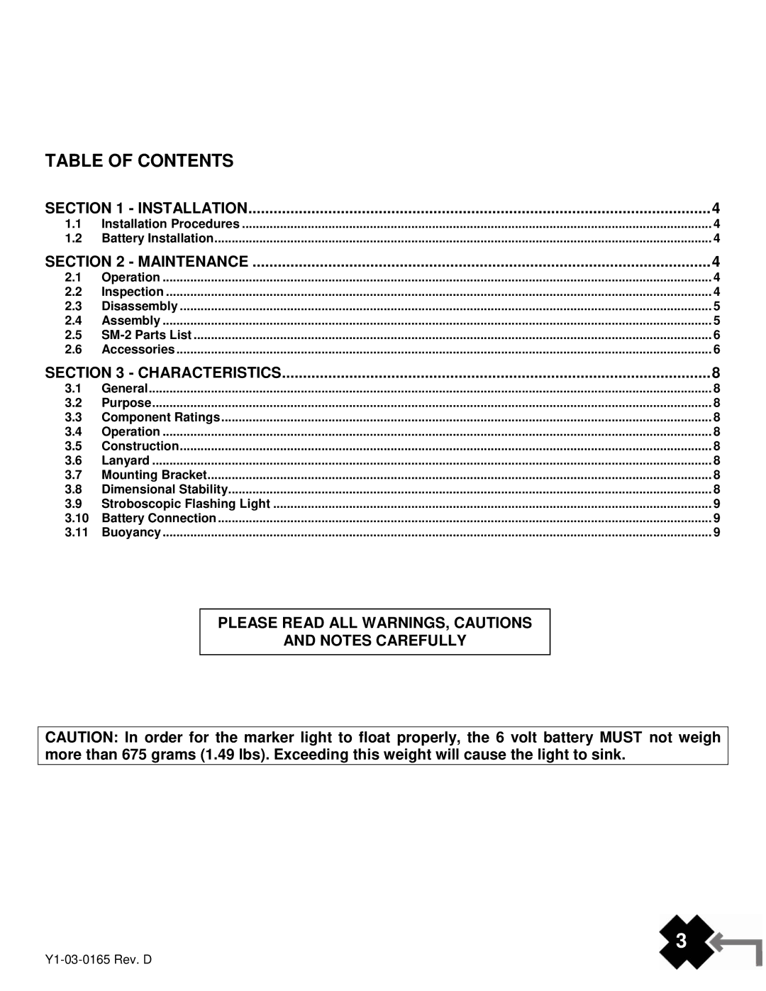 ACR Electronics Y1-03-0165, SM-2, 3940.1 manual Table of Contents 