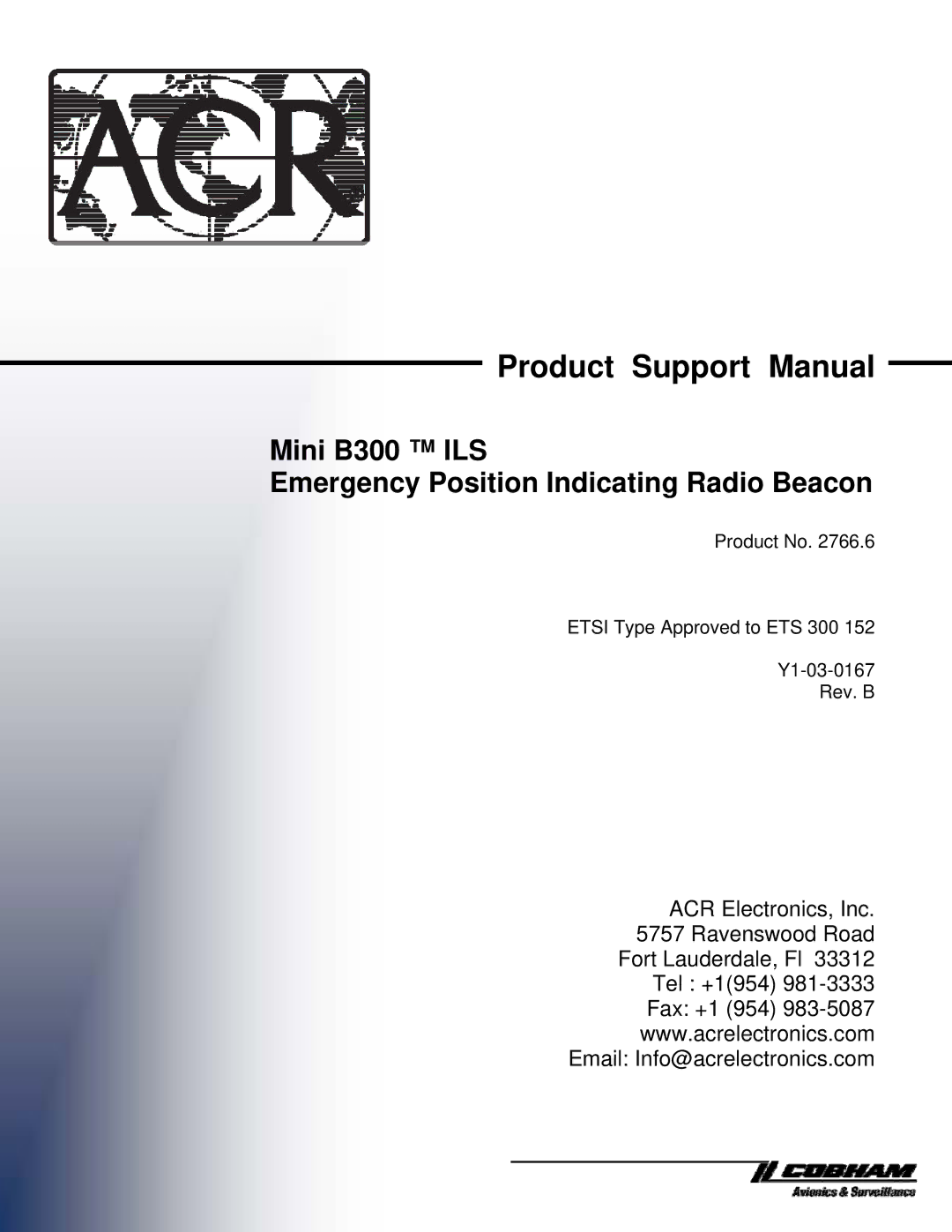 ACR Electronics 2766.6, Y1-03-0167 manual Product Support Manual 