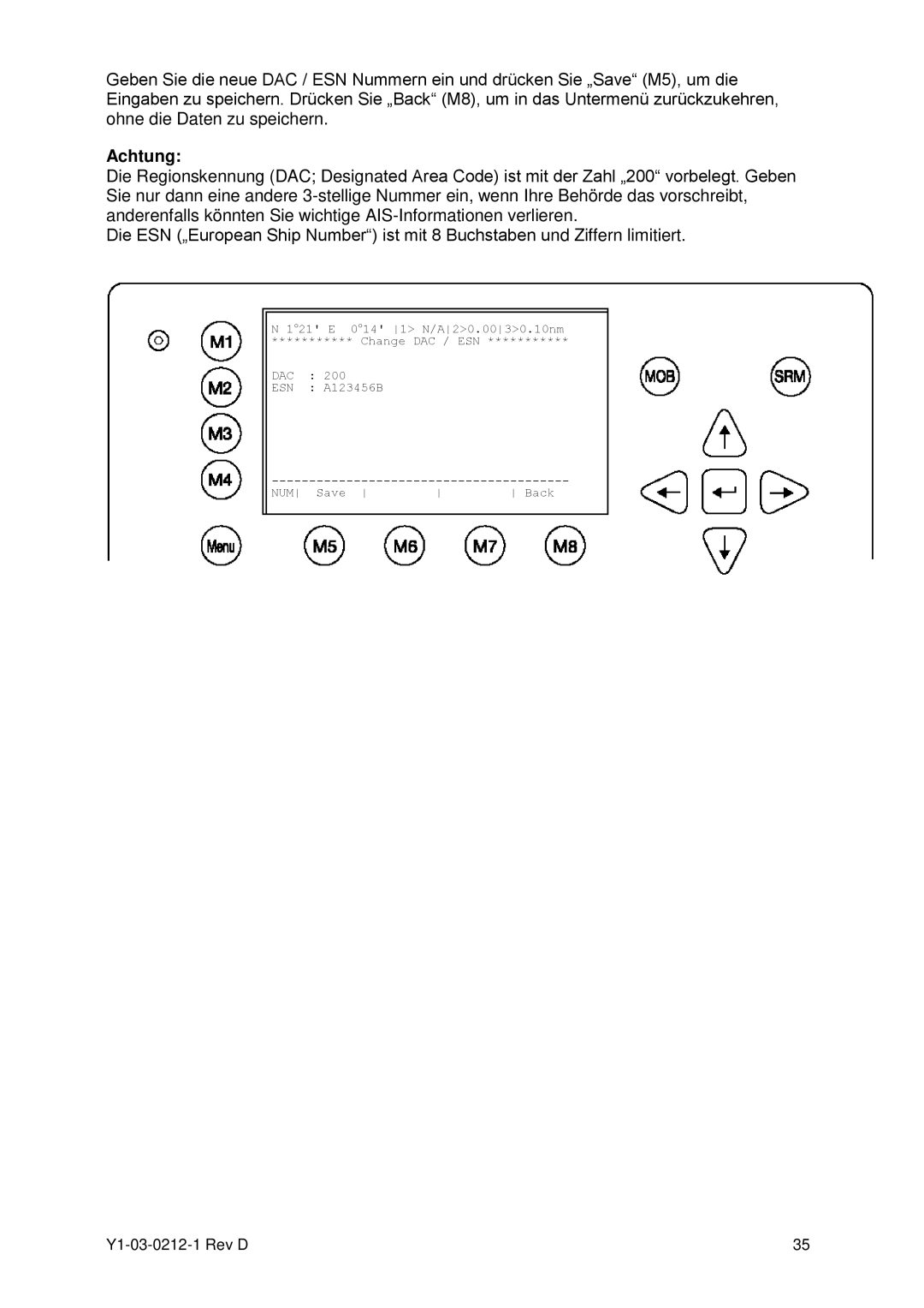 ACR Electronics Y1-03-0212-1 manual Achtung 