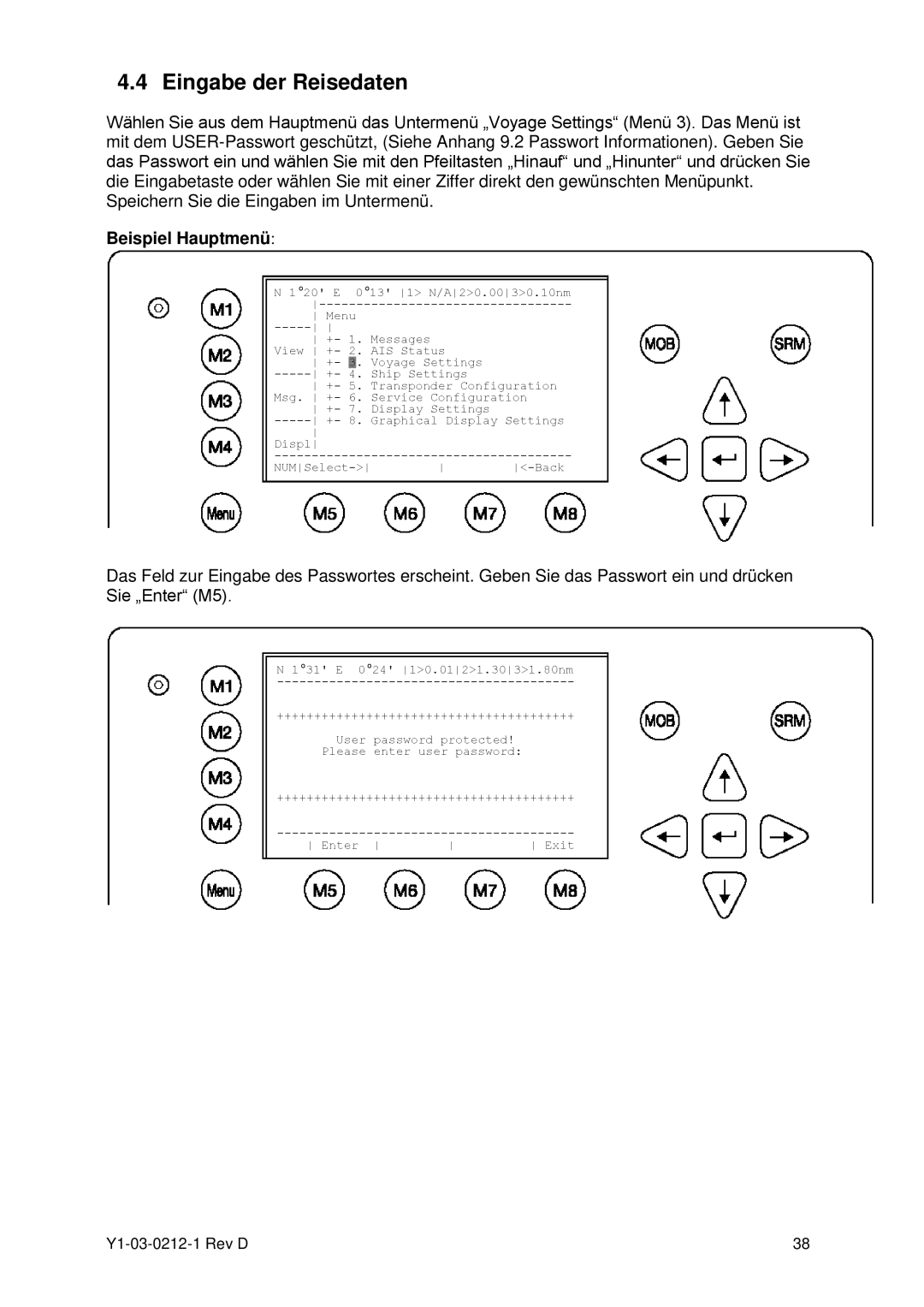 ACR Electronics Y1-03-0212-1 manual Eingabe der Reisedaten 