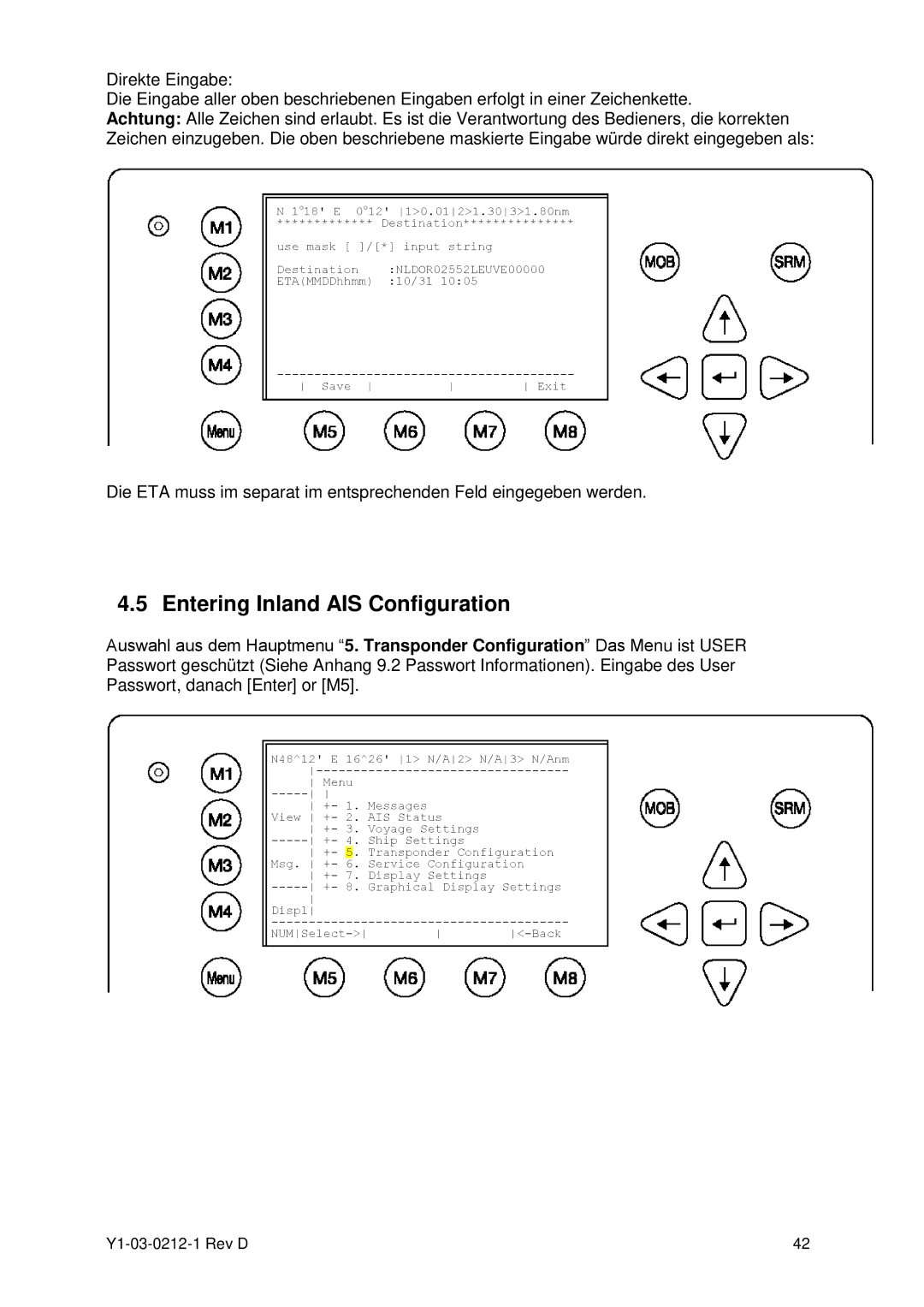 ACR Electronics Y1-03-0212-1 manual Entering Inland AIS Configuration 