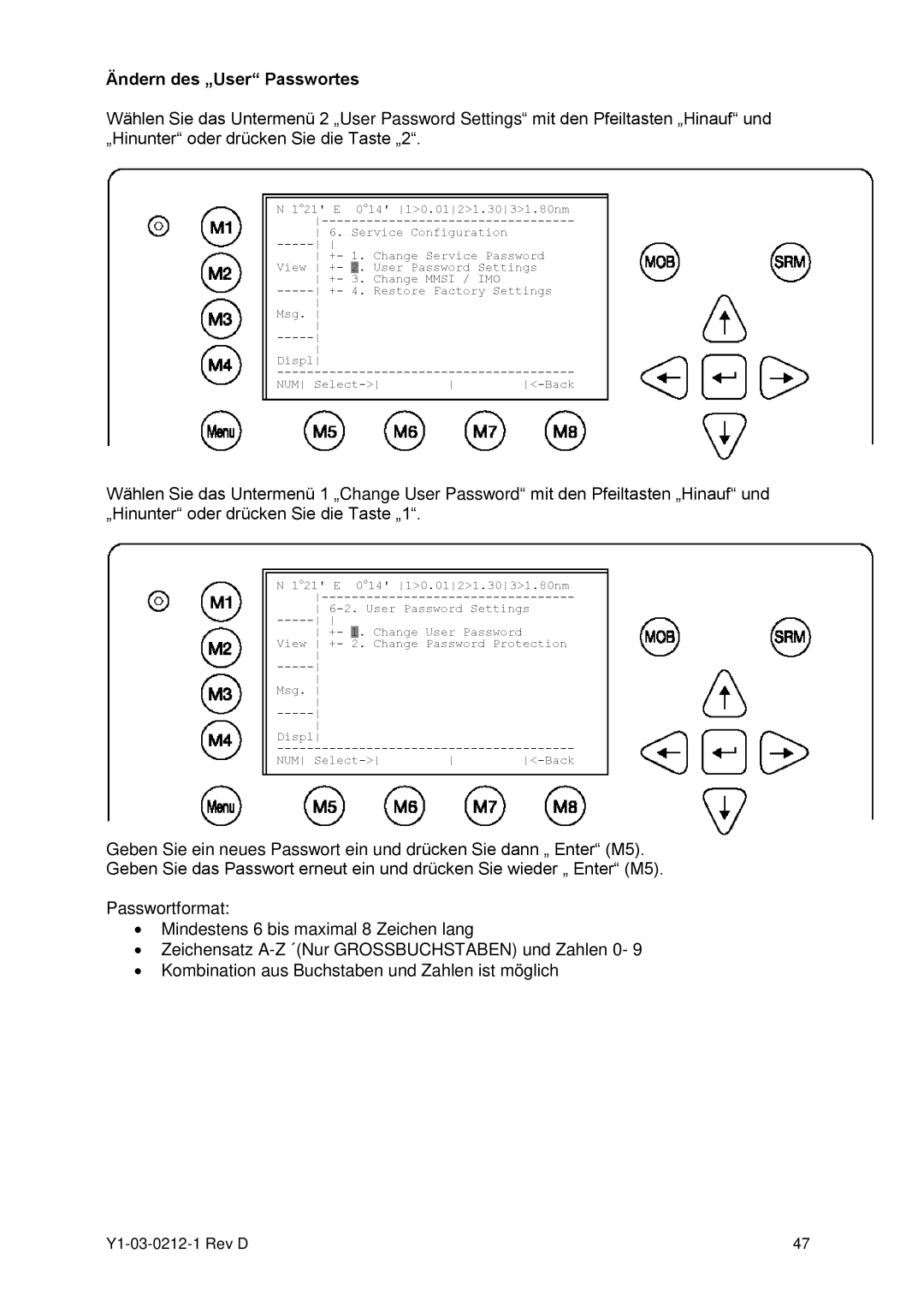 ACR Electronics Y1-03-0212-1 manual Ändern des „User Passwortes 