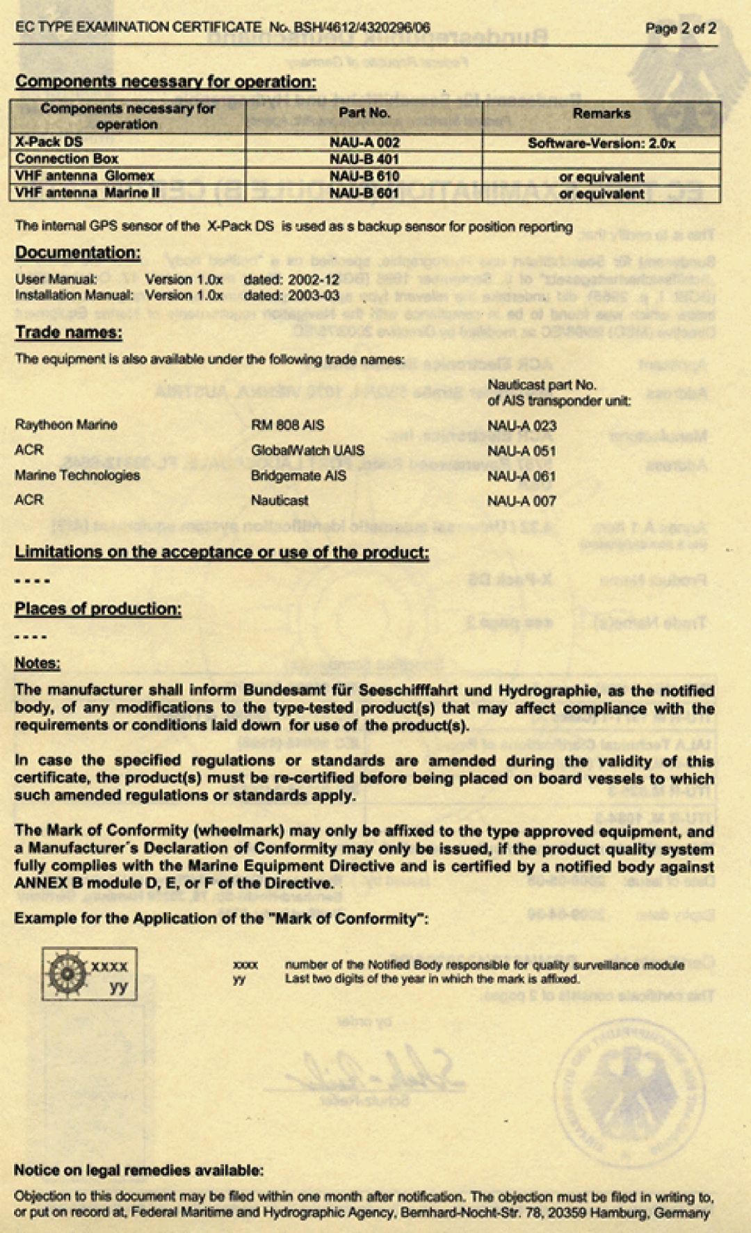 ACR Electronics Y1-03-0212-1 manual 