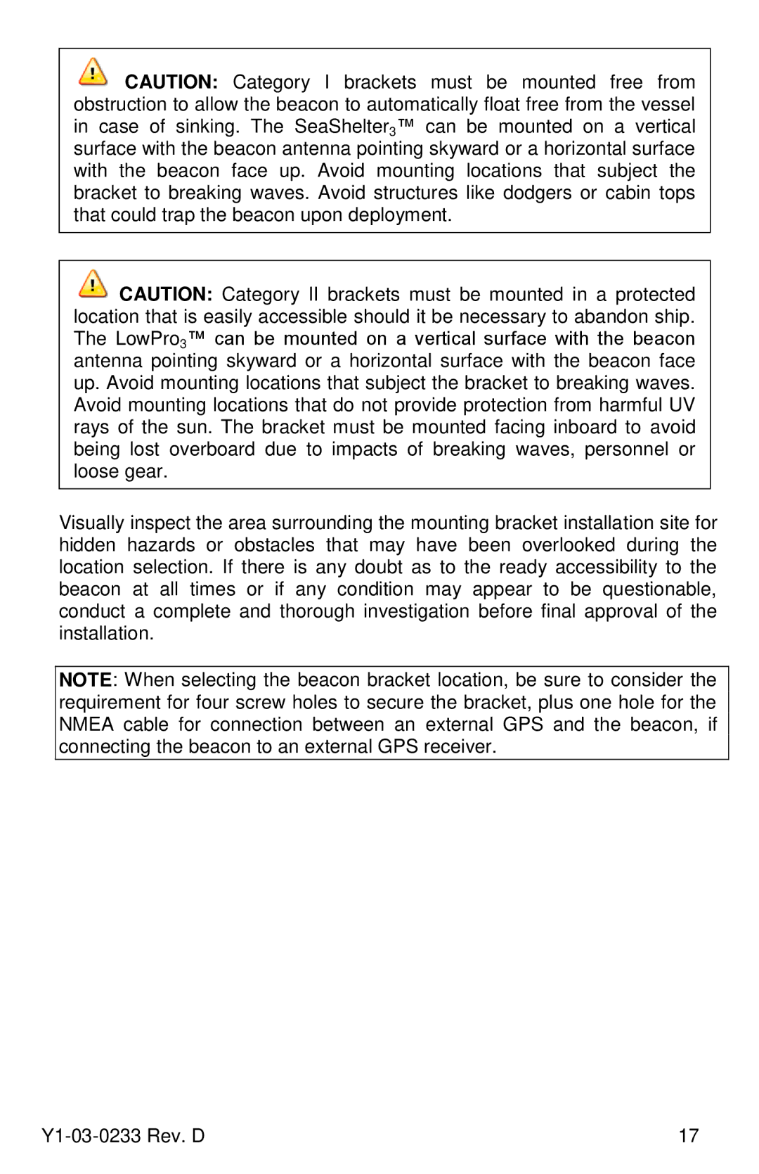 ACR Electronics Y1-03-0233, RLB-36 manual 