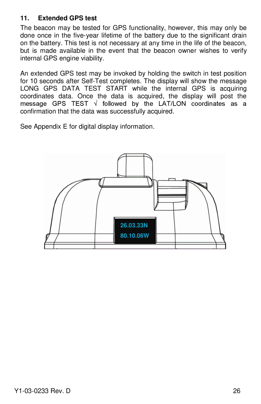 ACR Electronics RLB-36, Y1-03-0233 manual Extended GPS test 