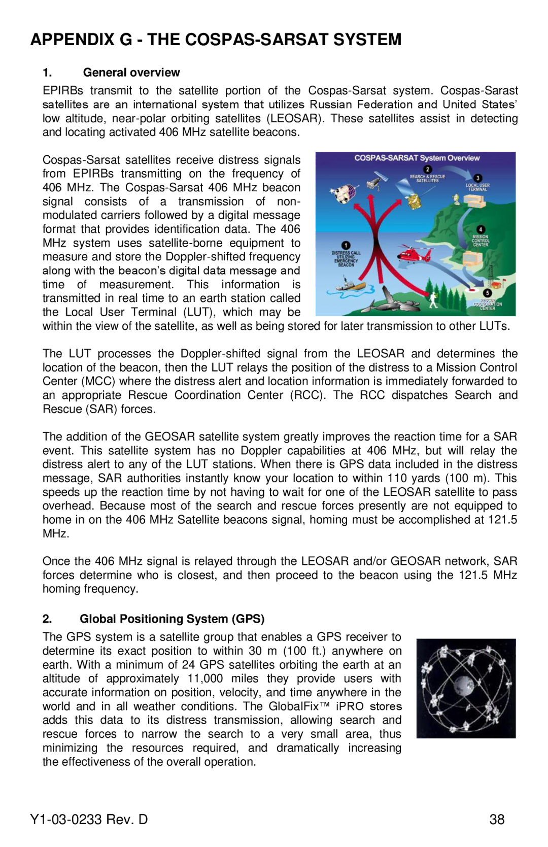 ACR Electronics RLB-36, Y1-03-0233 manual Appendix G the COSPAS-SARSAT System, General overview 