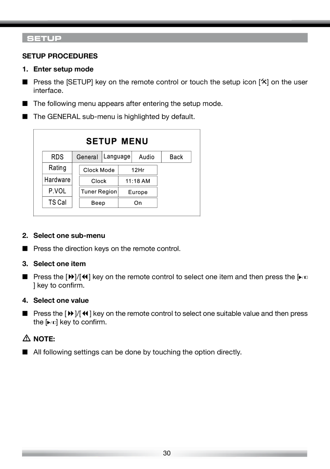 ACR Electronics ZE-NES14 Setup Procedures 1. Enter setup mode, Select one sub-menu, Select one item, Select one value 