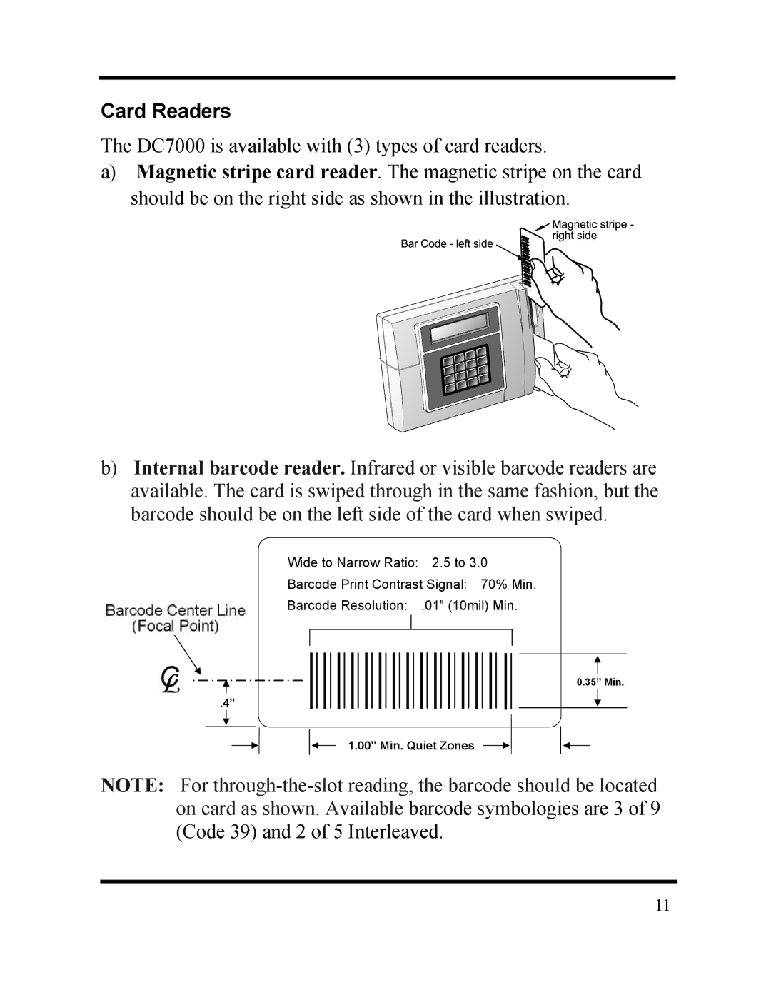 Acroprint DC7000 manual Card Readers 