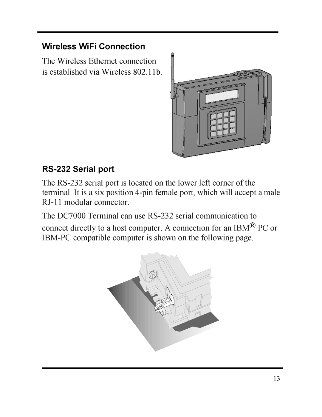 Acroprint DC7000 manual Wireless WiFi Connection, RS-232 Serial port 