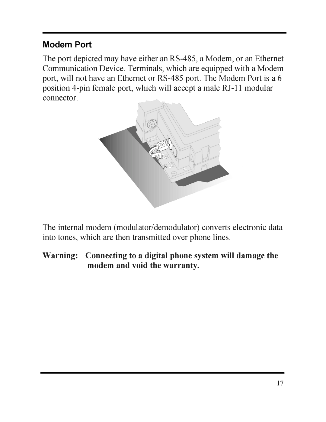 Acroprint DC7000 manual Modem Port 