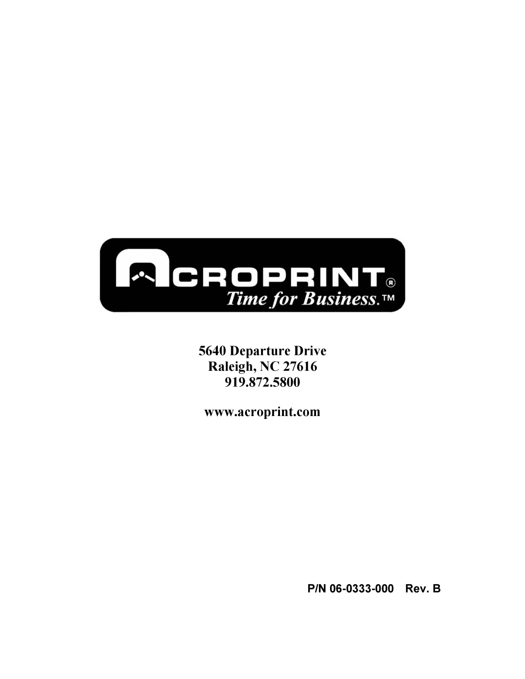 Acroprint DC7000 manual 06-0333-000 Rev. B 