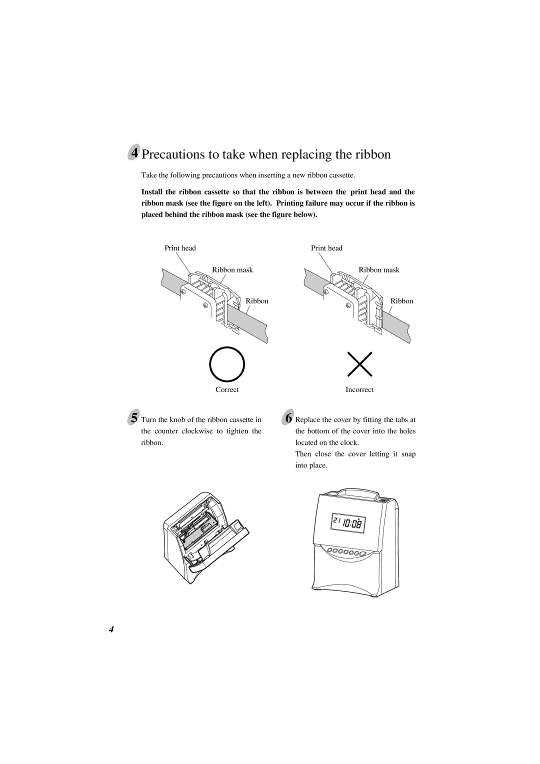 Acroprint ES1000 user manual Precautions to take when replacing the ribbon 