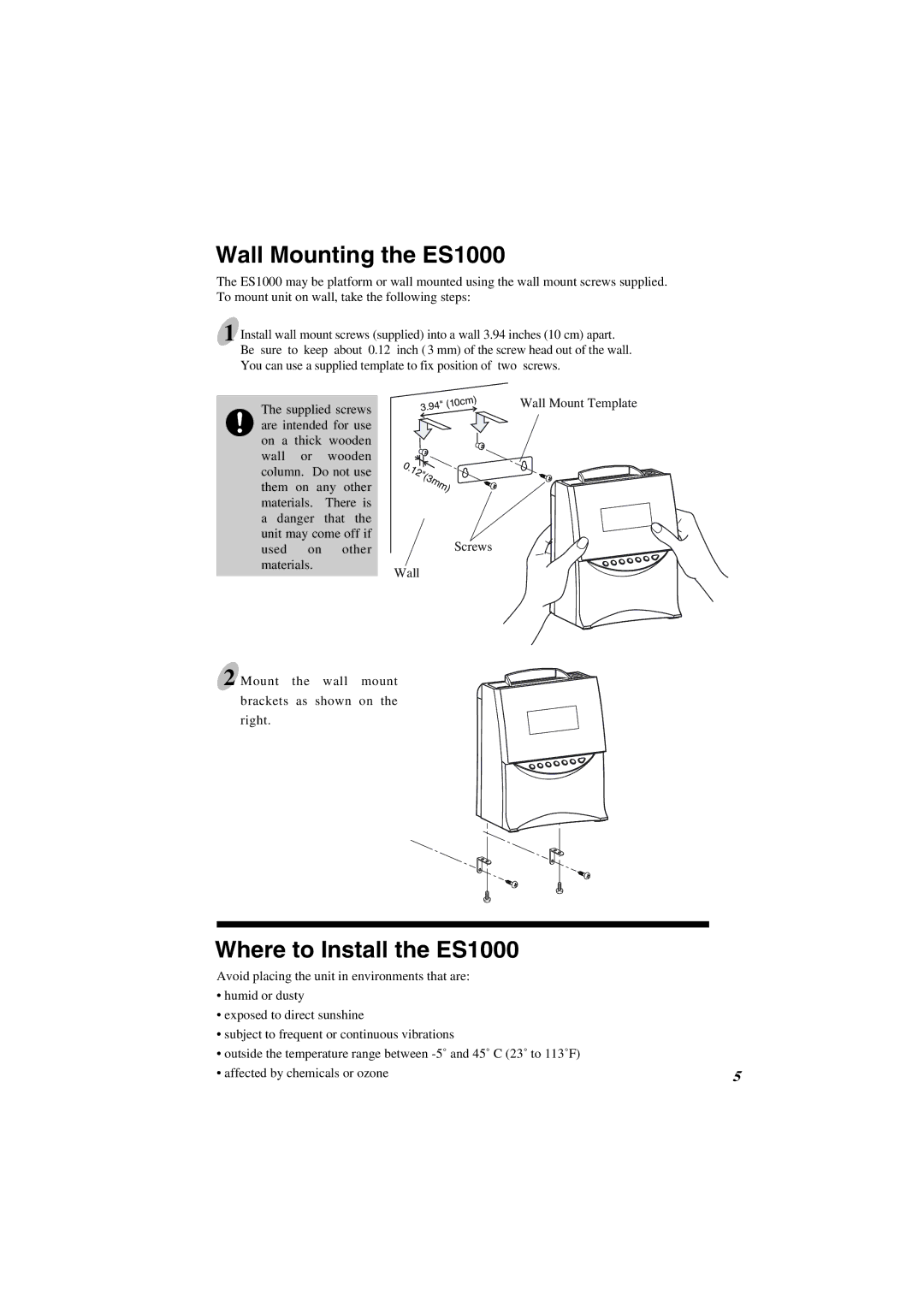 Acroprint user manual Wall Mounting the ES1000, Where to Install the ES1000 