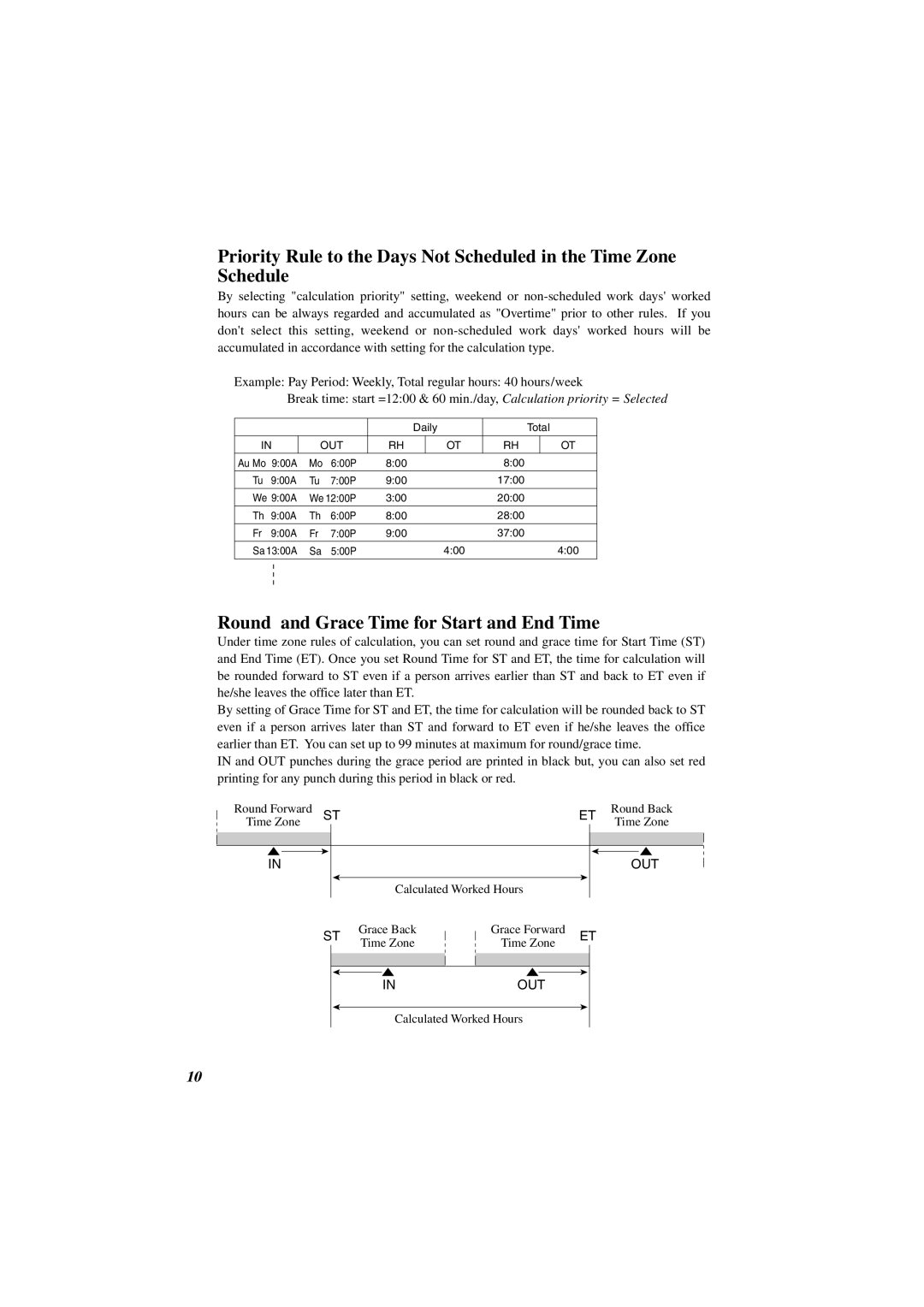 Acroprint ES1000 user manual Round and Grace Time for Start and End Time 