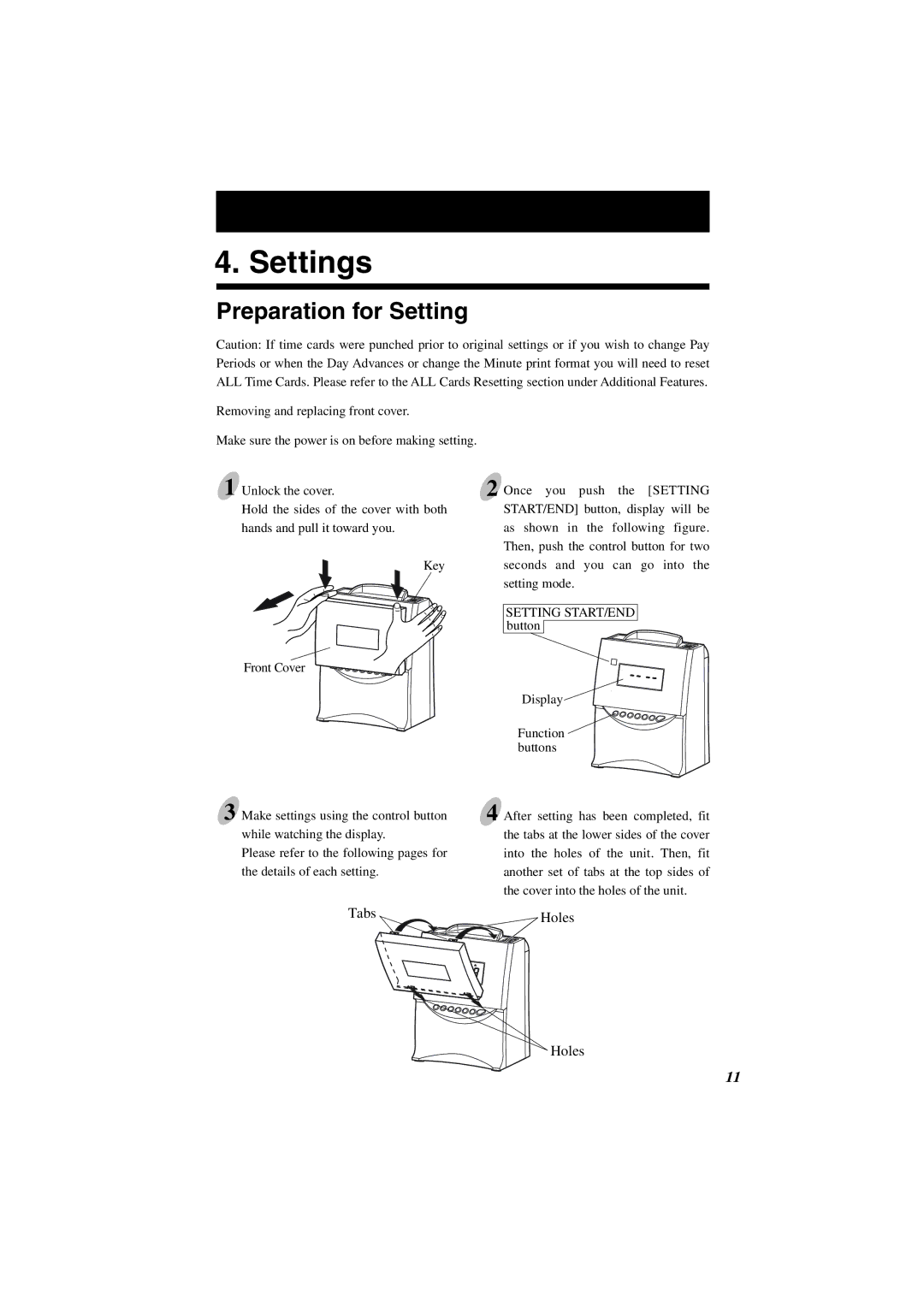 Acroprint ES1000 user manual Settings, Preparation for Setting 